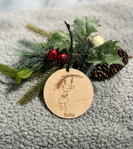 Hand Drawn Kid Self Portrait Single Person Keepsake Christmas Ornament
