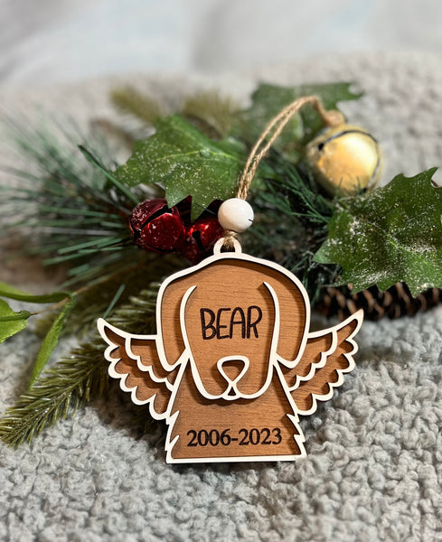Personalized Dog or Cat wood Angel Memorial Ornament