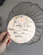 Personalized Baby Birth Stats Sign | Engraved Wood Announcement Round | Newborn Name & Stats Photo Prop | Custom Baby Keepsake