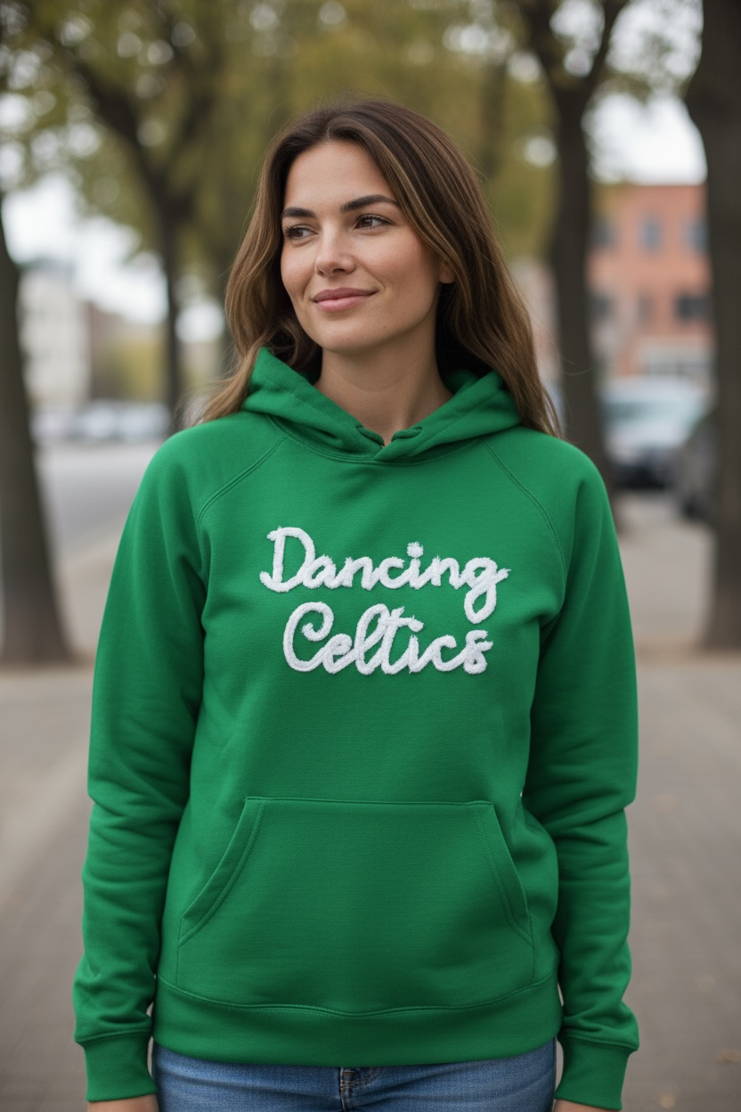Dancing Celtics chenille yarn embroidered sweatshirt or hoodie