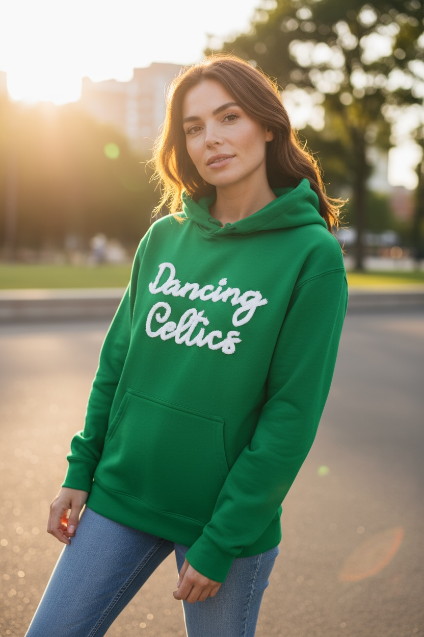 Dancing Celtics chenille yarn embroidered sweatshirt or hoodie