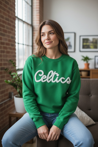 Celtics chenille yarn embroidered sweatshirt or hoodie