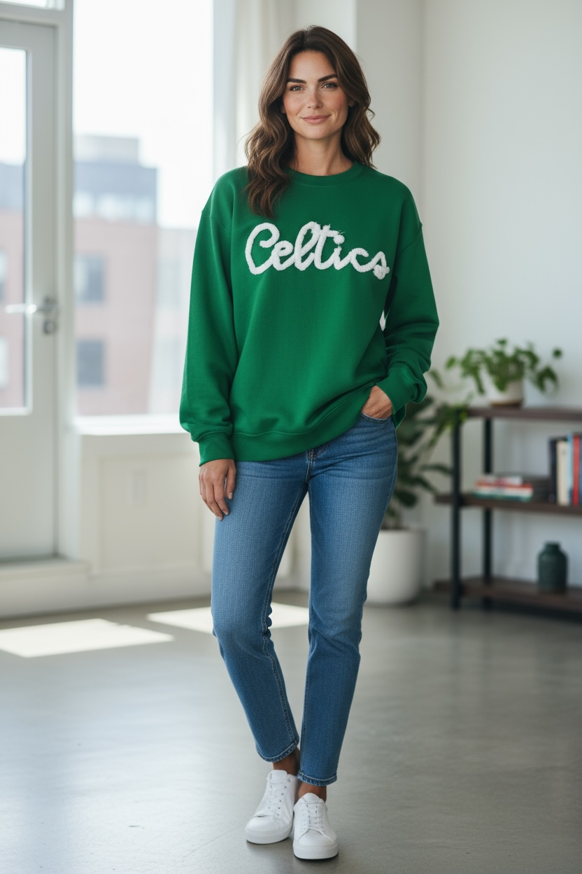 Celtics chenille yarn embroidered sweatshirt or hoodie