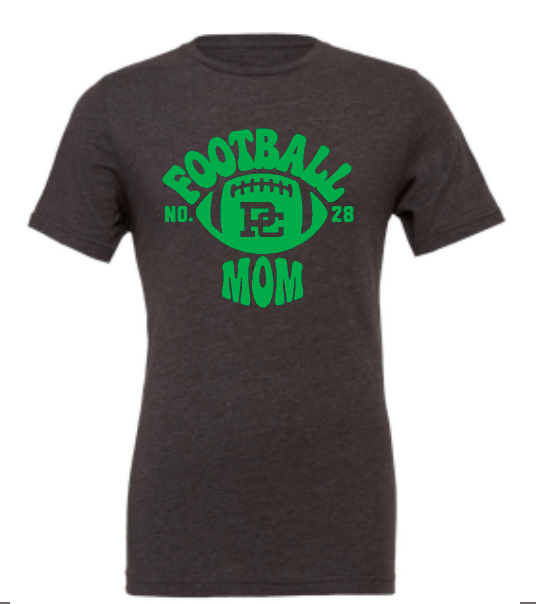 PCHS Retro Football Number Mom Bella T shirt Available in 2 different colors
