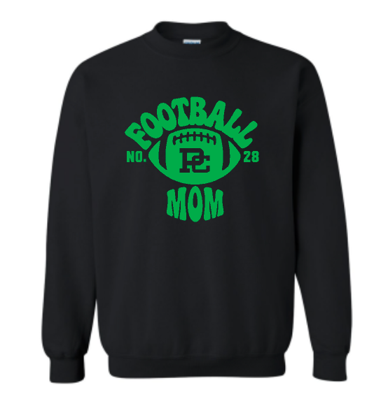 PCHS Retro Football Number Mom Gildan Crew Sweatshirt Available in 2 different colors