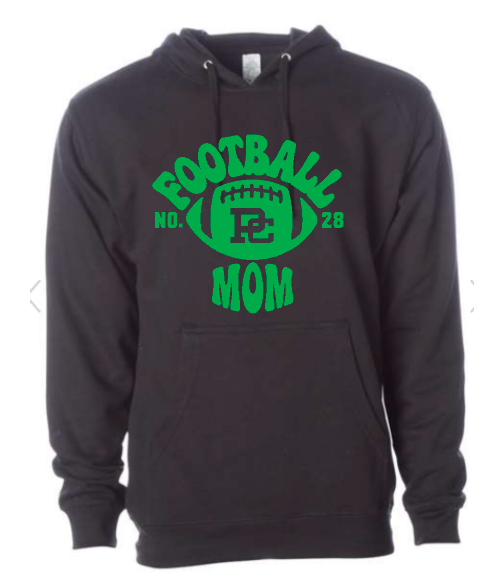 PCHS Retro Football Number Mom Independent Hooded Sweatshirt Available in 3 different colors