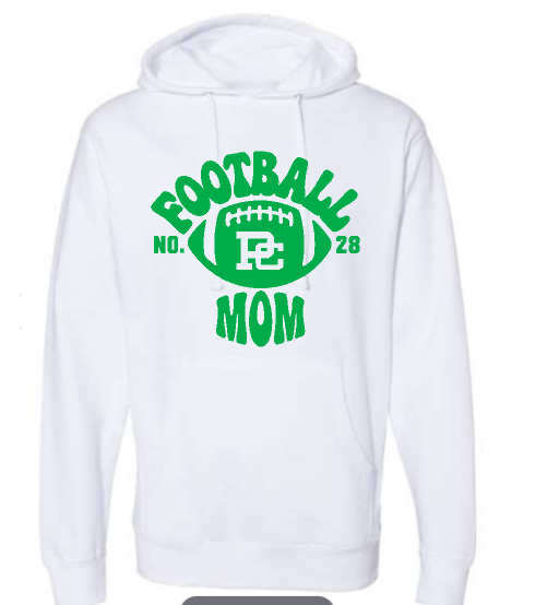 PCHS Retro Football Number Mom Independent Hooded Sweatshirt Available in 3 different colors
