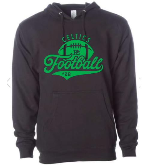 PCHS Football Number Independent Hooded Sweatshirt Available in 3 different colors