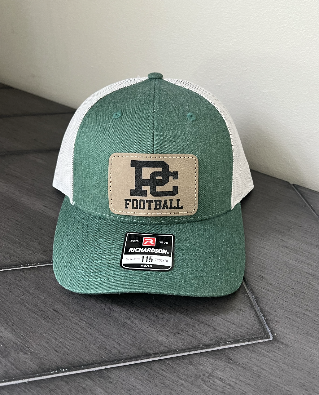 PC Football leather patch baseball hat green/light tan