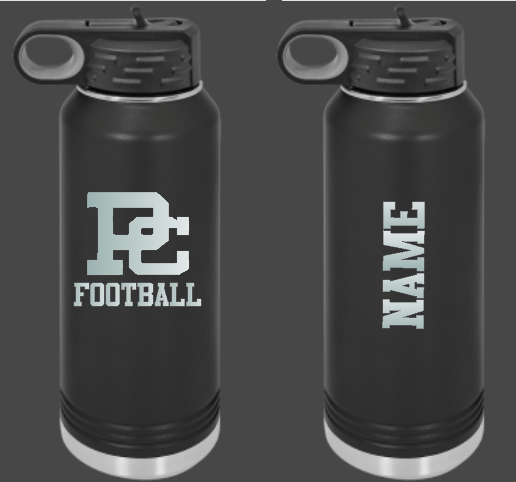 PC Football 32oz personalized water bottle or 20oz Travel Mug