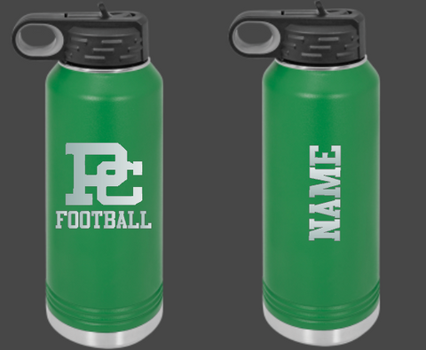 PC Football 32oz personalized water bottle or 20oz Travel Mug