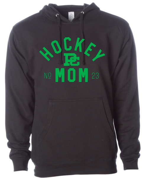 PC Hockey Mom & Number Independent Hooded Sweatshirt Available in 4 colors