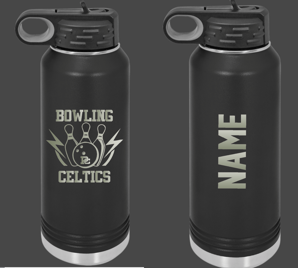 PC Logo Bowling Pins Personalized 32oz water bottle choose from 2 colors