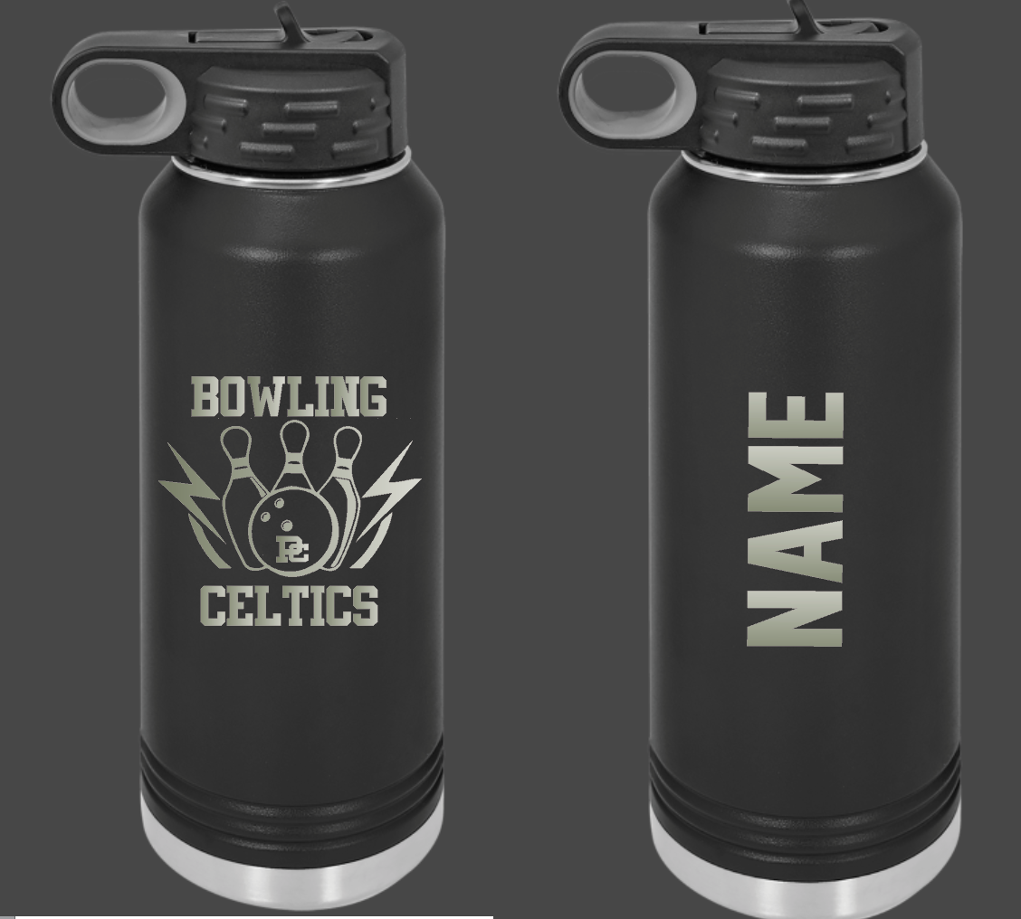 PC Logo Bowling Pins Personalized 32oz water bottle choose from 2 colors