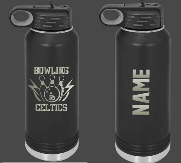 PC Logo Bowling Pins Personalized 32oz water bottle choose from 2 colors