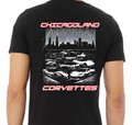 Chicagoland Corvettes unisex Bella T shirt Back design