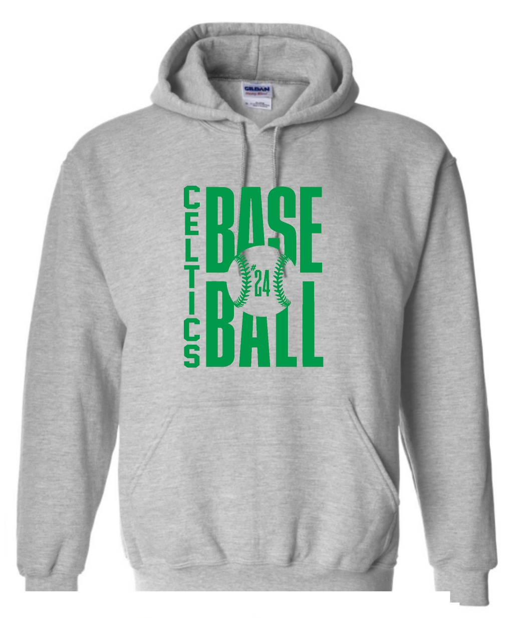 PCHS Celtics Baseball Number Gildan Hooded Sweatshirt Available in 4 different colors