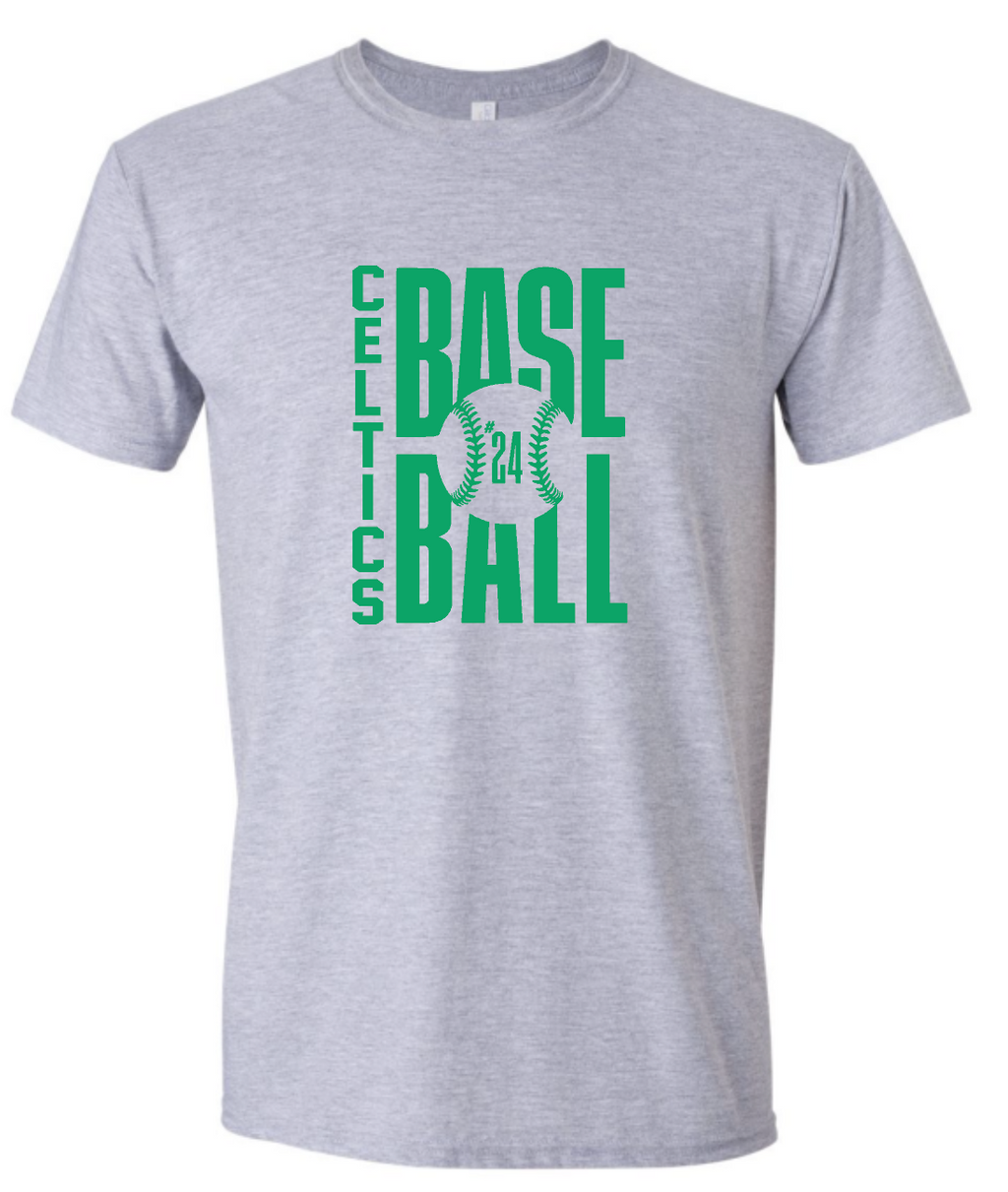 PCHS Celtics Baseball Number Gildan Softstyle T shirt Available in 4 different colors
