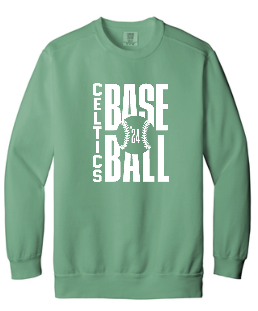 PCHS Celtics Baseball Number Comfort Colors Crew Neck Sweatshirt Available in 2 different colors