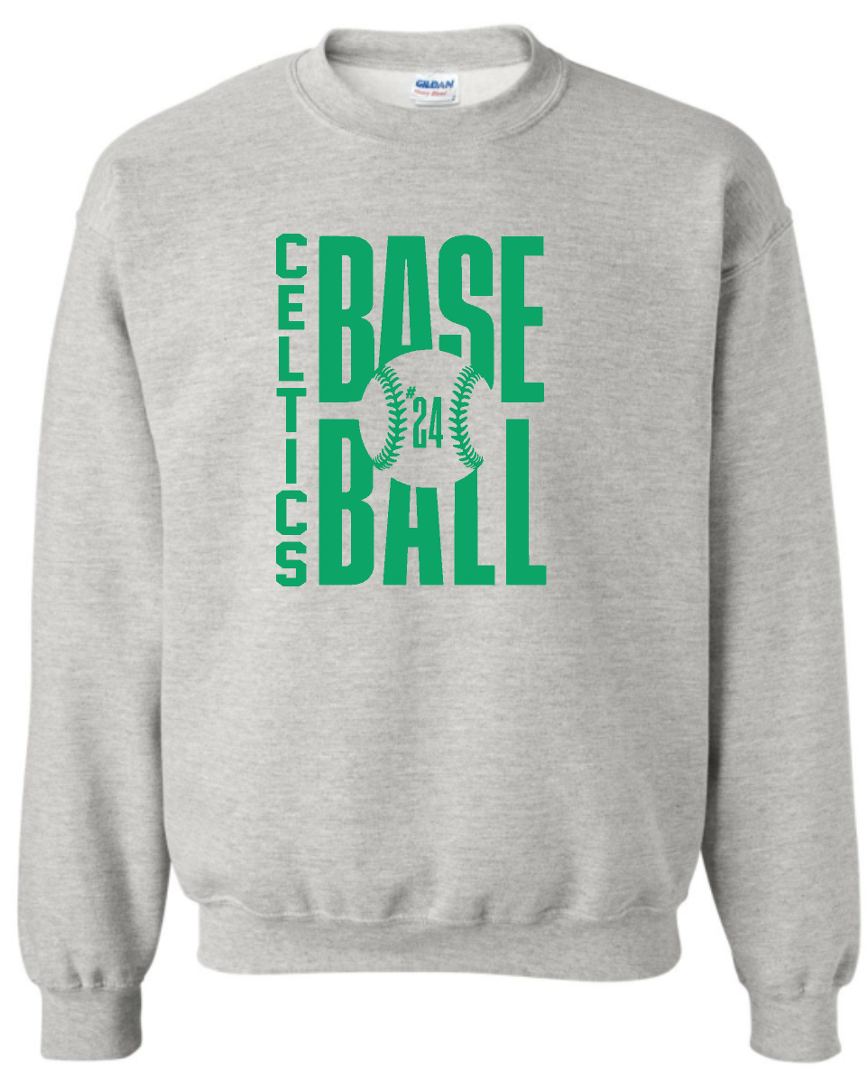 PCHS Celtics Baseball Number Gildan Crew Sweatshirt Available in 4 different colors