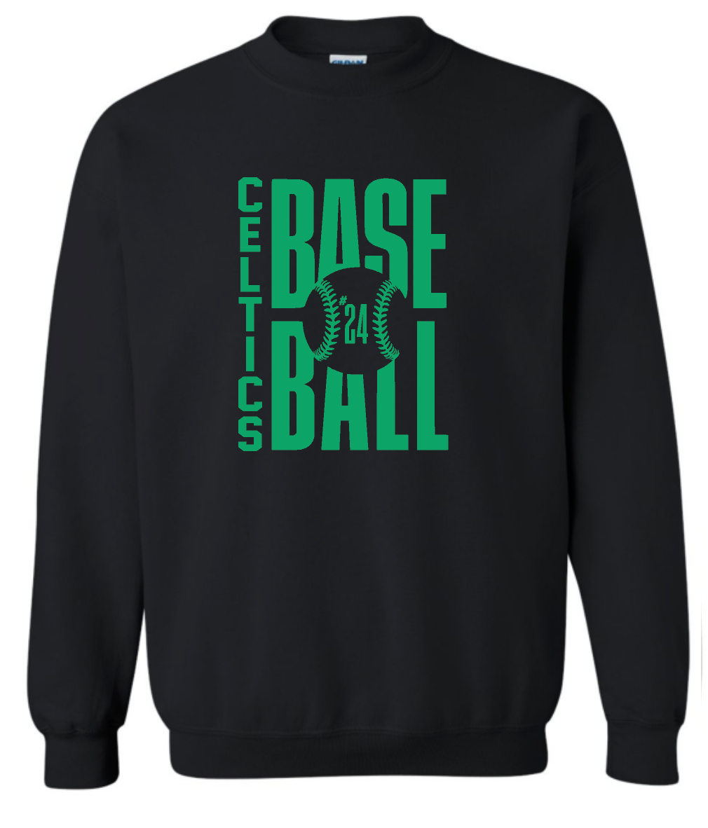 PCHS Celtics Baseball Number Gildan Crew Sweatshirt Available in 4 different colors