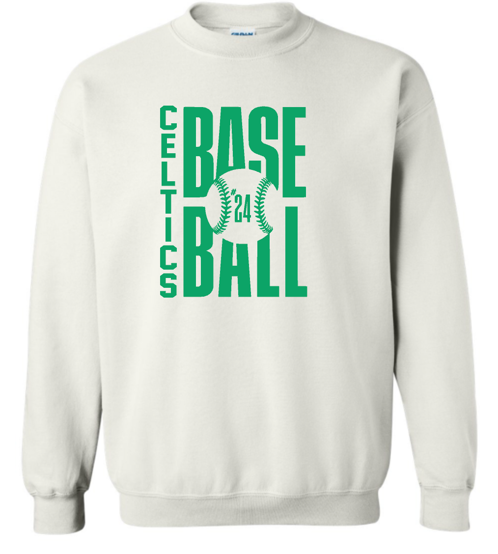 PCHS Celtics Baseball Number Gildan Crew Sweatshirt Available in 4 different colors