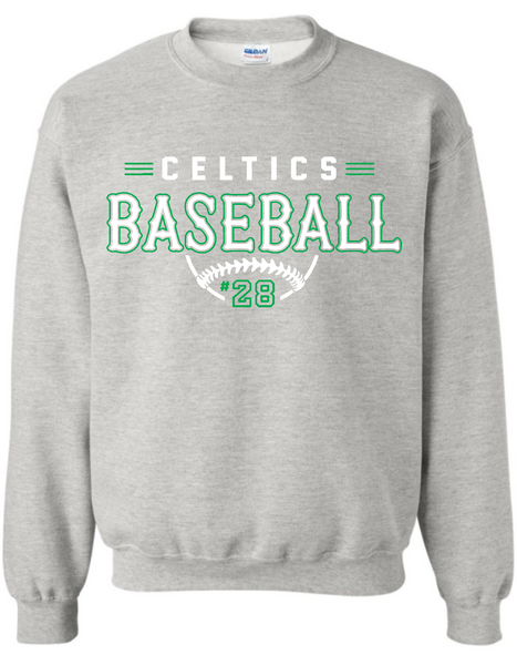 PCHS Celtics Baseball Retro Number Gildan Crew Sweatshirt Available in 3 different colors