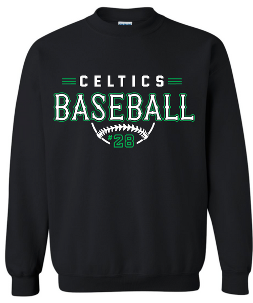 PCHS Celtics Baseball Retro Number Gildan Crew Sweatshirt Available in 3 different colors