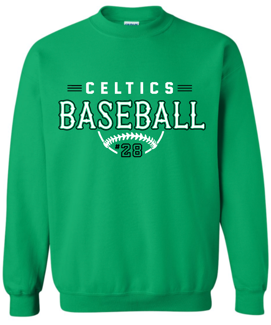 PCHS Celtics Baseball Retro Number Gildan Crew Sweatshirt Available in 3 different colors