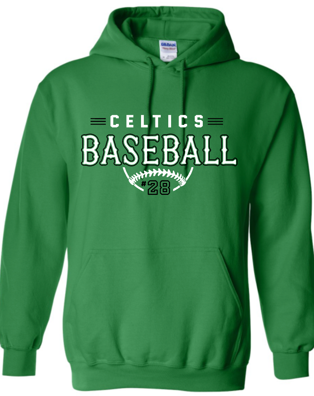 PCHS Celtics Baseball Retro Number Gildan Hooded Sweatshirt Available in 3 different colors