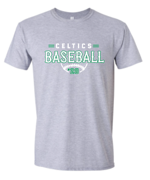 PCHS Celtics Baseball Retro Number Gildan Softstyle T shirt Available in 3 different colors