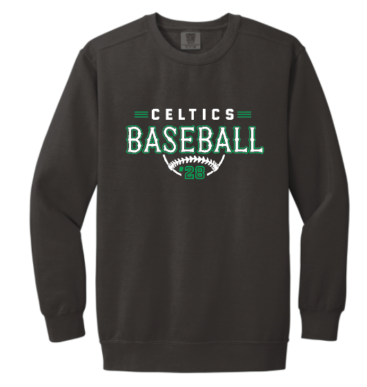 PCHS Celtics Baseball Retro Number Comfort Colors Crew Neck Sweatshirt Available in 2 different colors