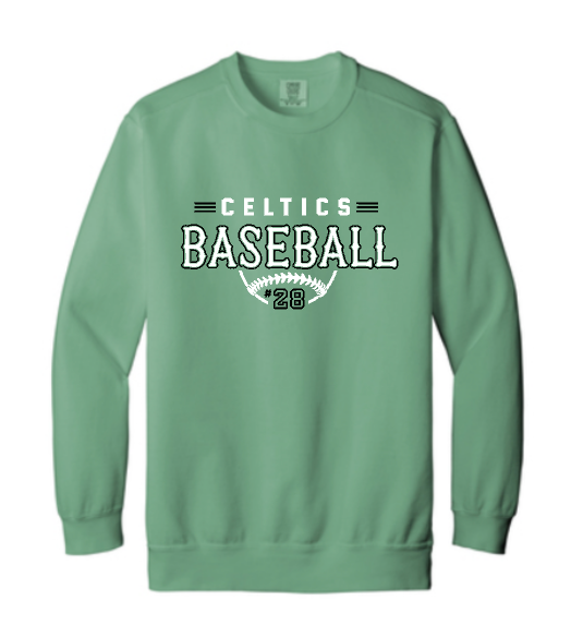PCHS Celtics Baseball Retro Number Comfort Colors Crew Neck Sweatshirt Available in 2 different colors