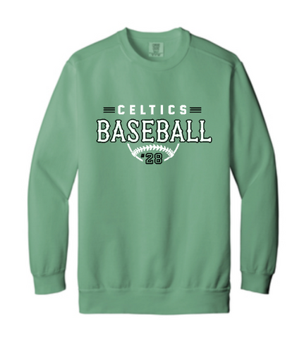 PCHS Celtics Baseball Retro Number Comfort Colors Crew Neck Sweatshirt Available in 2 different colors