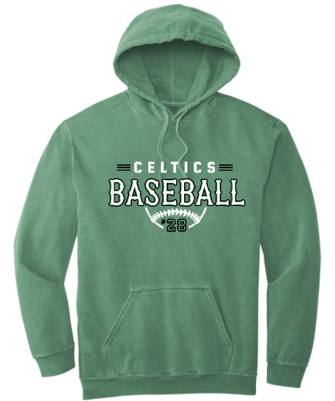 PCHS Celtics Baseball Retro Number Comfort Colors Hooded Sweatshirt Available in 2 different colors