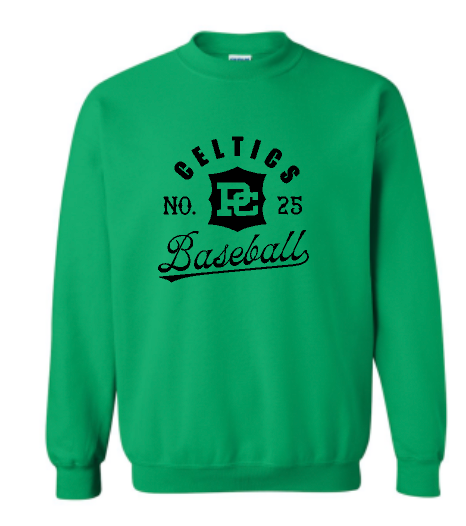 PCHS Celtics Logo Baseball Number Gildan Crew Sweatshirt Available in 4 different colors