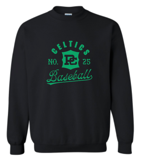 PCHS Celtics Logo Baseball Number Gildan Crew Sweatshirt Available in 4 different colors