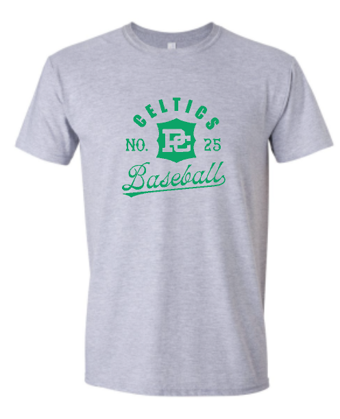PCHS Celtics Logo Baseball Number Gildan Softstyle T shirt Available in 4 different colors
