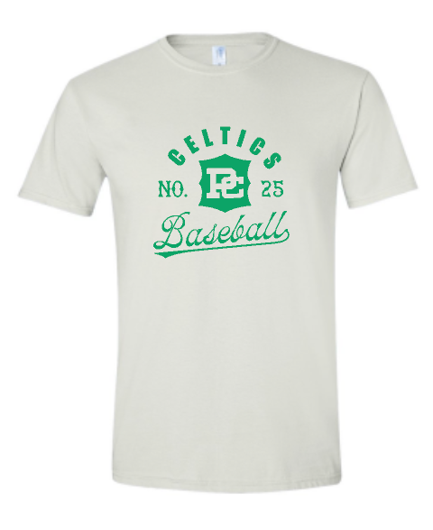 PCHS Celtics Logo Baseball Number Gildan Softstyle T shirt Available in 4 different colors