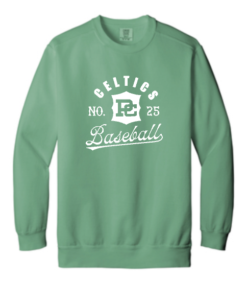 PCHS Celtics Logo Baseball Number Comfort Colors Crew Neck Sweatshirt Available in 2 different colors