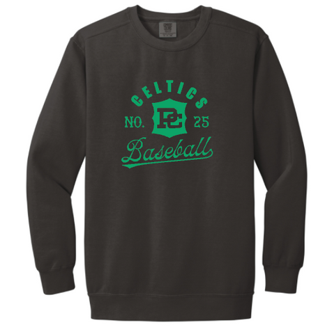 PCHS Celtics Logo Baseball Number Comfort Colors Crew Neck Sweatshirt Available in 2 different colors