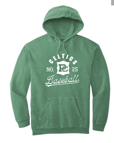 PCHS Celtics Logo Baseball Number Comfort Colors Hooded Sweatshirt Available in 3 different colors