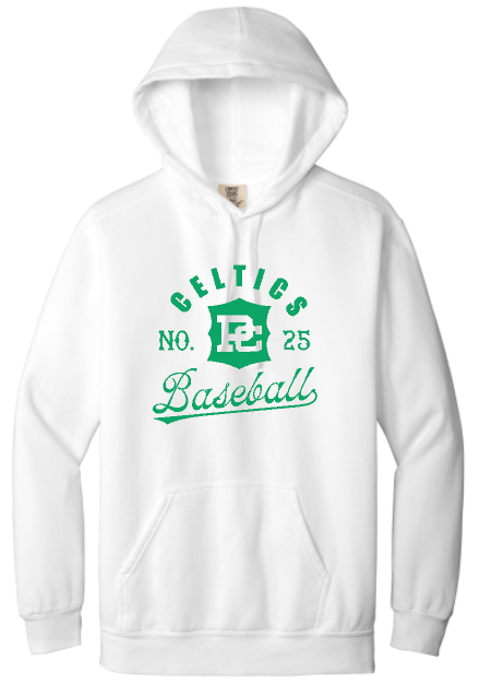 PCHS Celtics Logo Baseball Number Comfort Colors Hooded Sweatshirt Available in 3 different colors