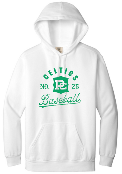 PCHS Celtics Logo Baseball Number Comfort Colors Hooded Sweatshirt Available in 3 different colors