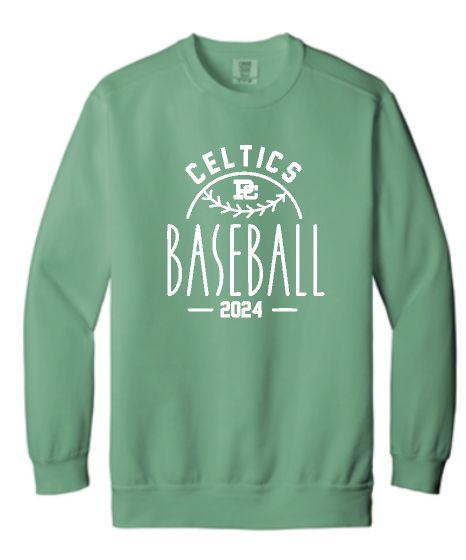 PCHS Celtics Baseball Year Comfort Colors Crew Neck Sweatshirt Available in 2 different colors