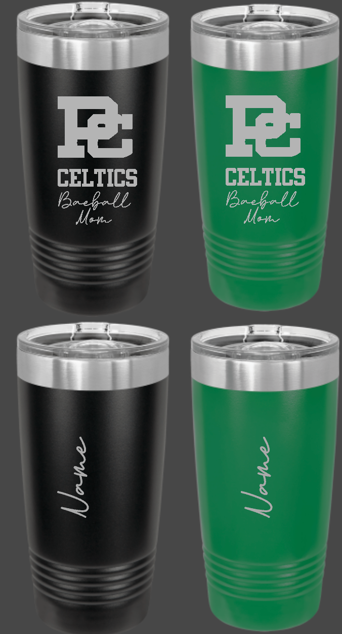 PCHS Personalized Baseball Mom or other fan Travel Coffee mug Choose from 2 colors