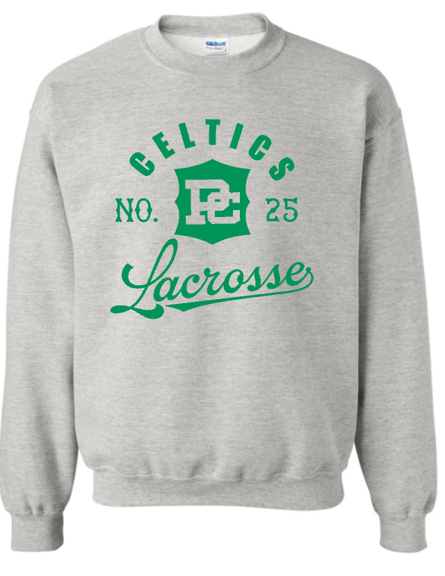 PCHS Celtics Logo Lacrosse Number Gildan Crew Sweatshirt Available in 4 different colors
