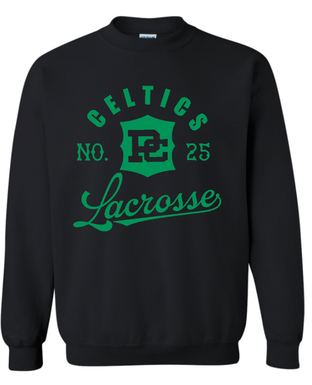 PCHS Celtics Logo Lacrosse Number Gildan Crew Sweatshirt Available in 4 different colors