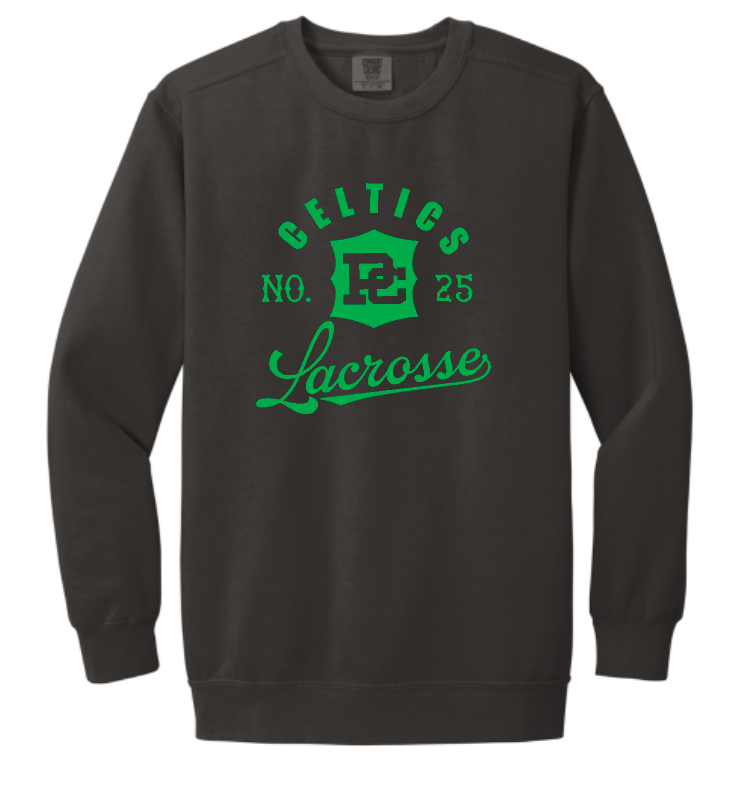 PCHS Celtics Logo Lacrosse Number Comfort Colors Crew Neck Sweatshirt Available in 2 different colors