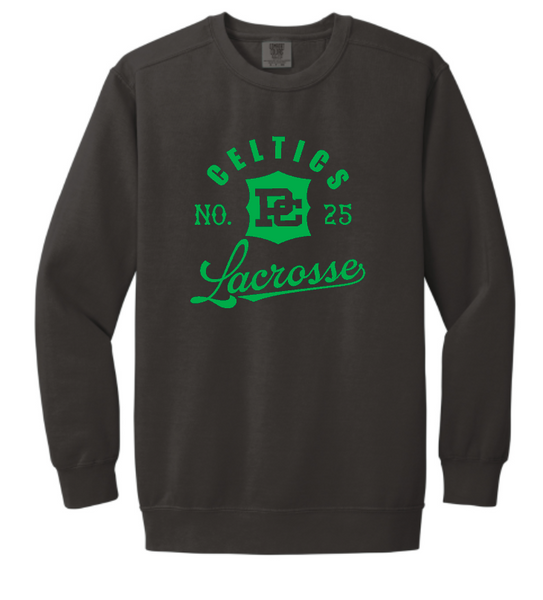 PCHS Celtics Logo Lacrosse Number Comfort Colors Crew Neck Sweatshirt Available in 2 different colors